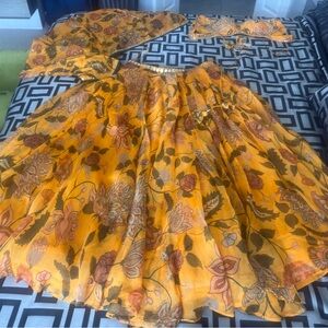 Yellow Floral Lehenga Skirt and Blouse Set